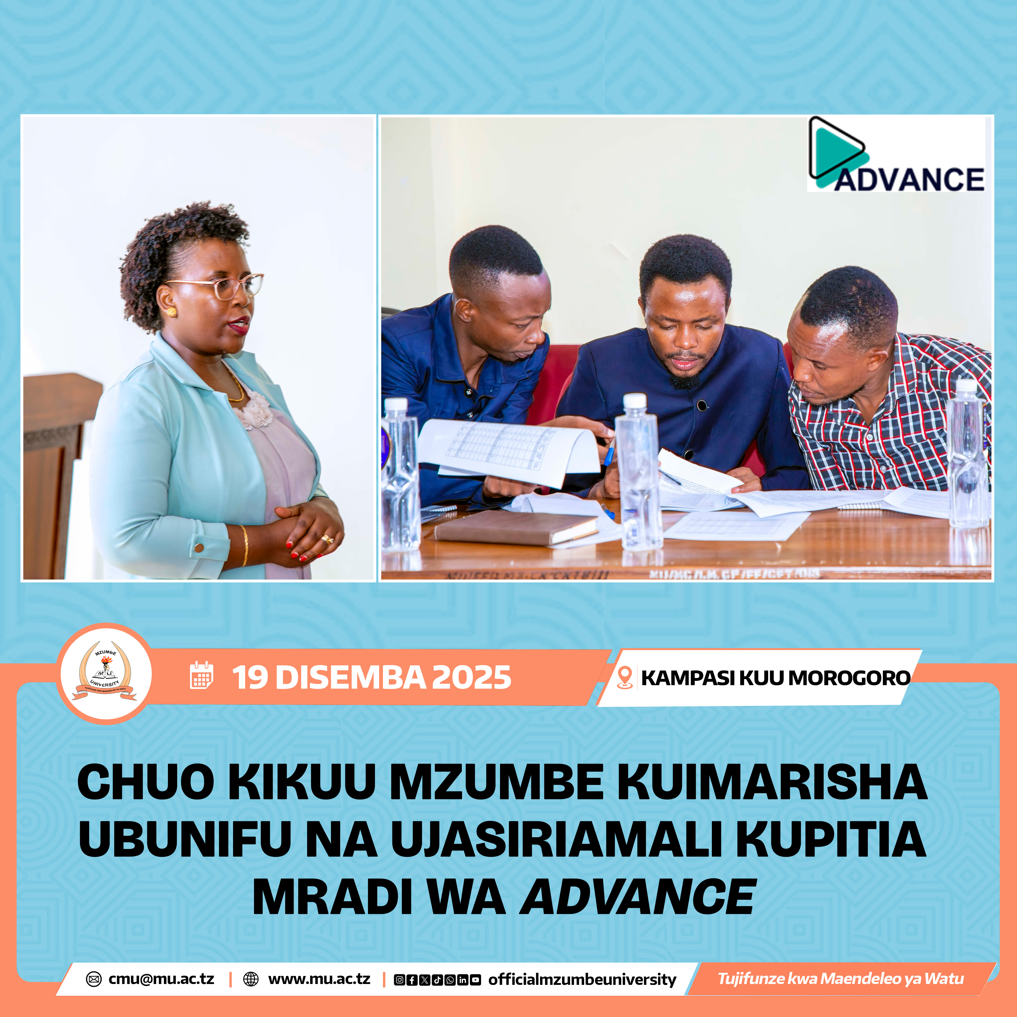 CHUO KIKUU MZUMBE KUIMARISHA UBUNIFU NA UJASIRIAMALI KUPITIA MRADI WA ADVANCE