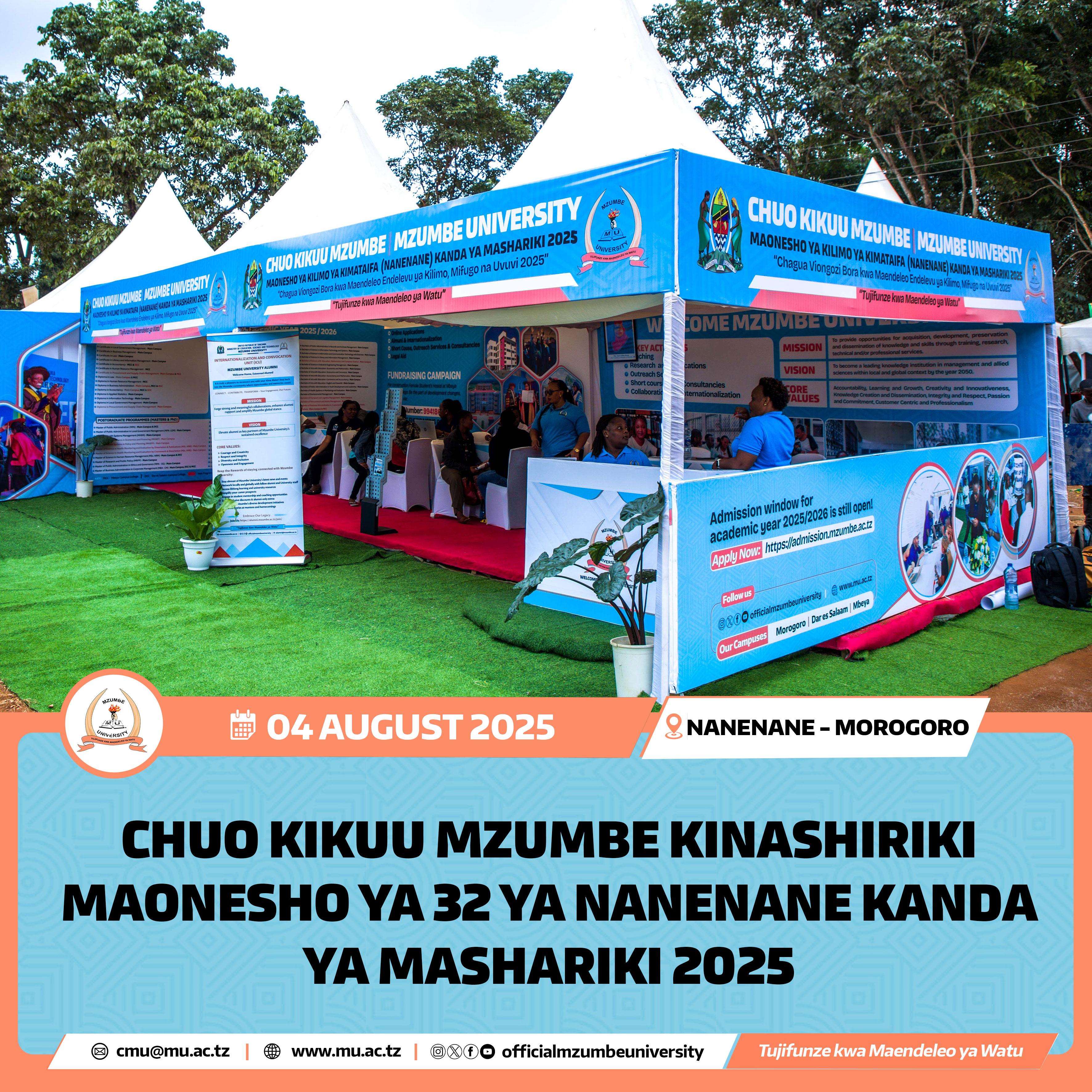 CHUO KIKUU MZUMBE KINASHIRIKI MAONESHO YA 32 YA NANENANE KANDA YA MASHARIKI 2025