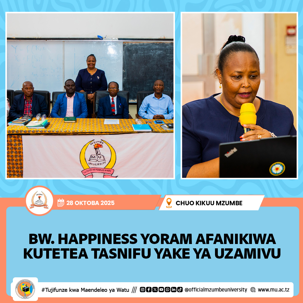 BI. HAPPINESS YORAM GEFI AIBUKA KIDEDEA KATIKA UTETEZI WA TASNIFU YAKE YA UZAMIVU