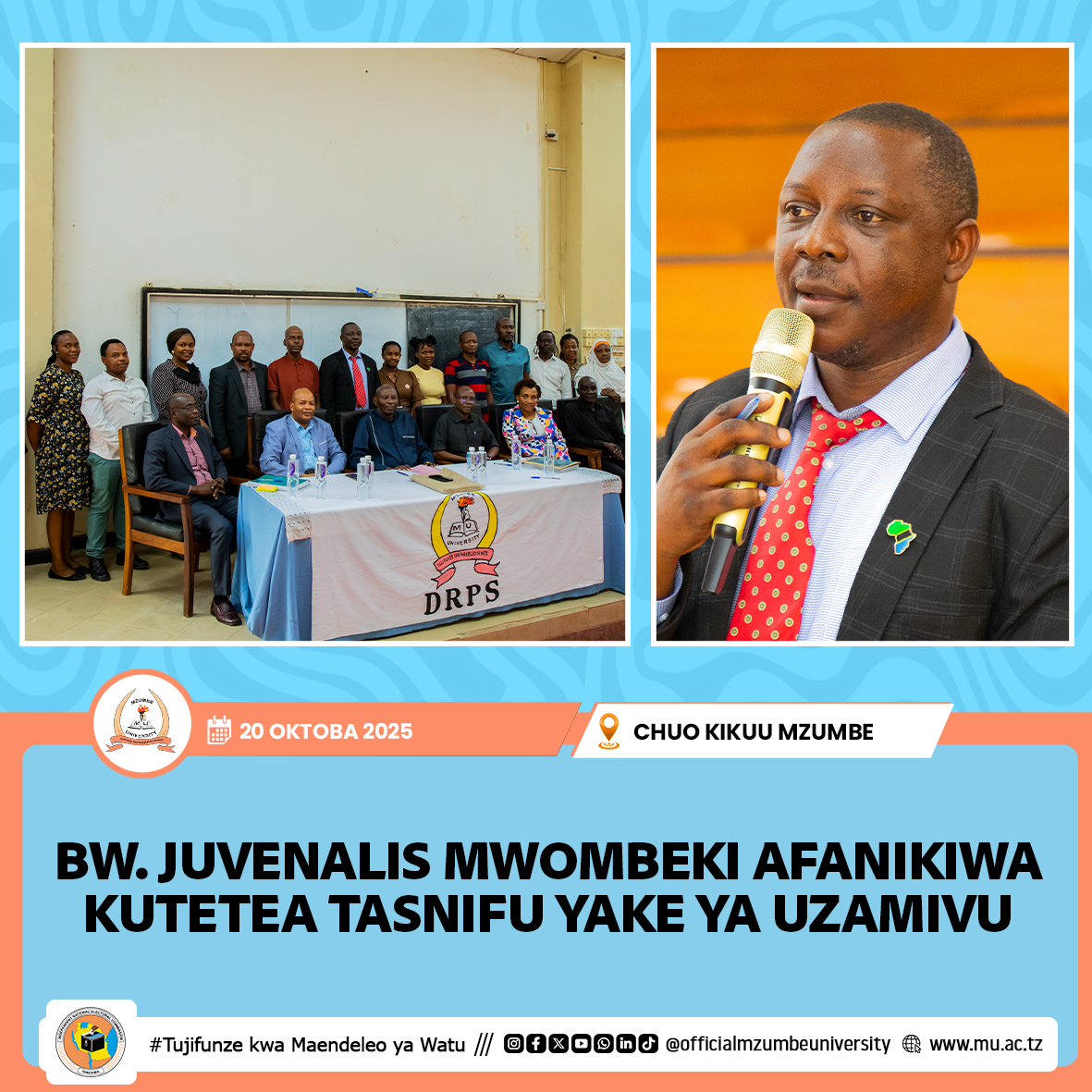 JUVENALIS MWOMBEKI AFANIKIWA KUTETEA TASNIFU YAKE YA UZAMIVU – ABUNI MFUMO WA KIDIGITALI KUFUATILIA MABADILIKO YA IDADI YA WATU NCHINI