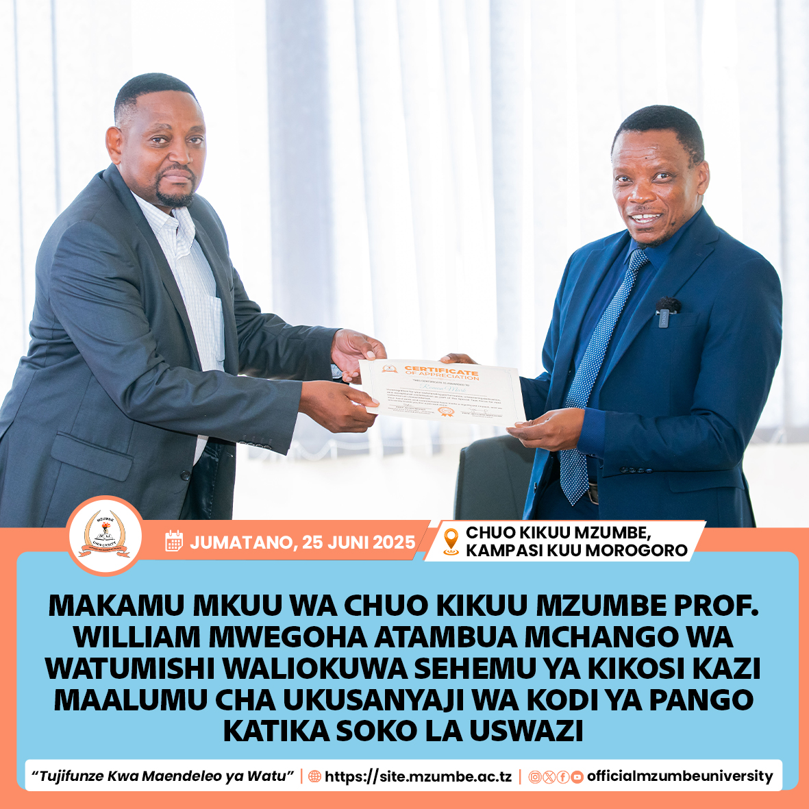 KIKOSI KAZI MAALUMU CHAPONGEZWA KWA MAFANIKIO KATIKA UKUSANYAJI WA KODI YA PANGO SOKO LA USWAZI