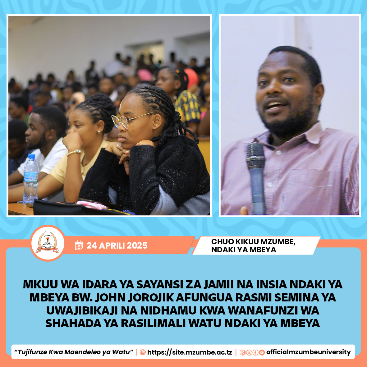 IDARA YA SAYANSI ZA JAMII NA INSIA YATOA SEMINA YA UWAJIBIKAJI NA NIDHAMU KWA WANAFUNZI WA SHAHADA YA AWALI YA RASILIMALI WATU