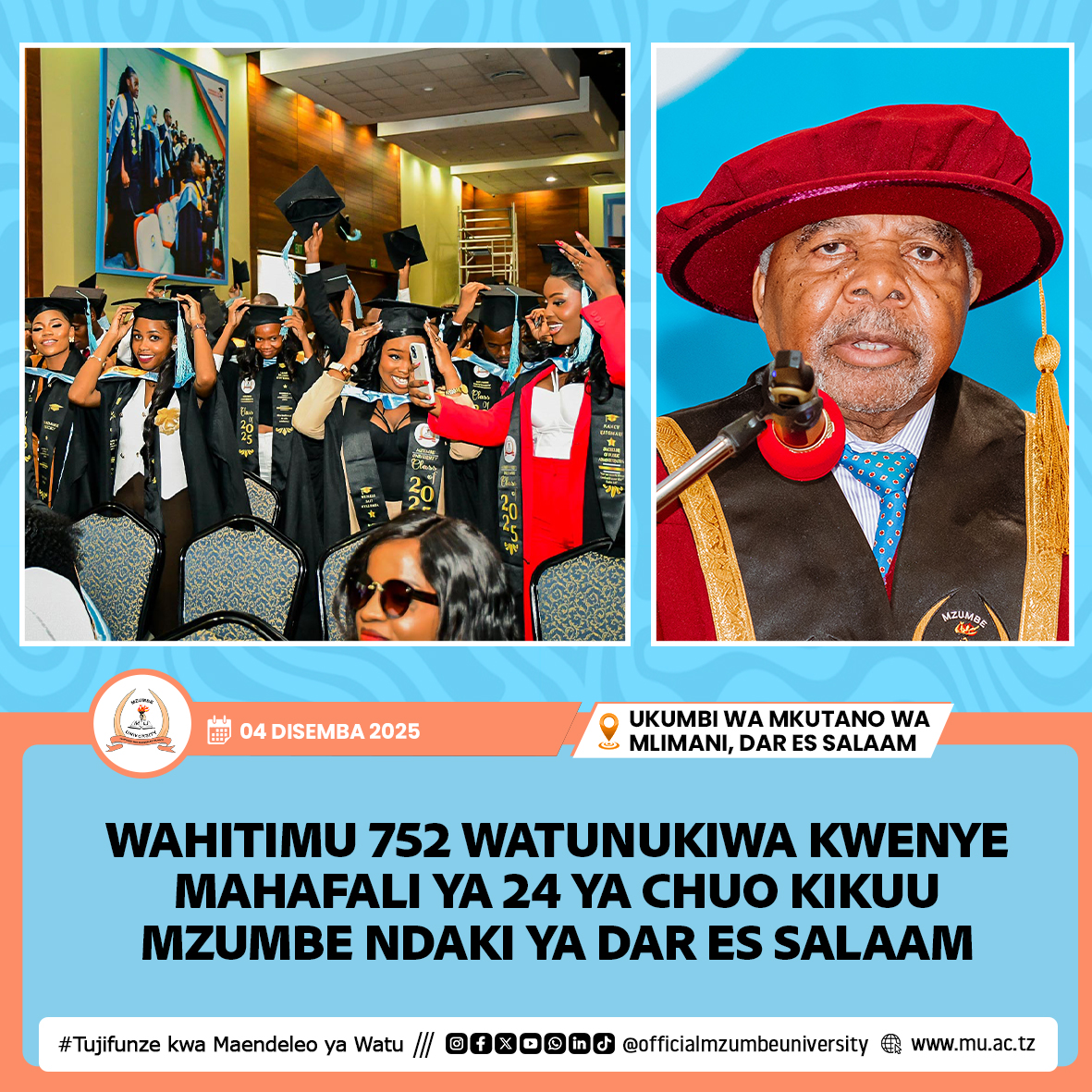 DKT. SHEIN AONGOZA SHEREHE ZA MAHAFALI YA CHUO KIKUU MZUMBE NDAKI YA DAR ES SALAAM