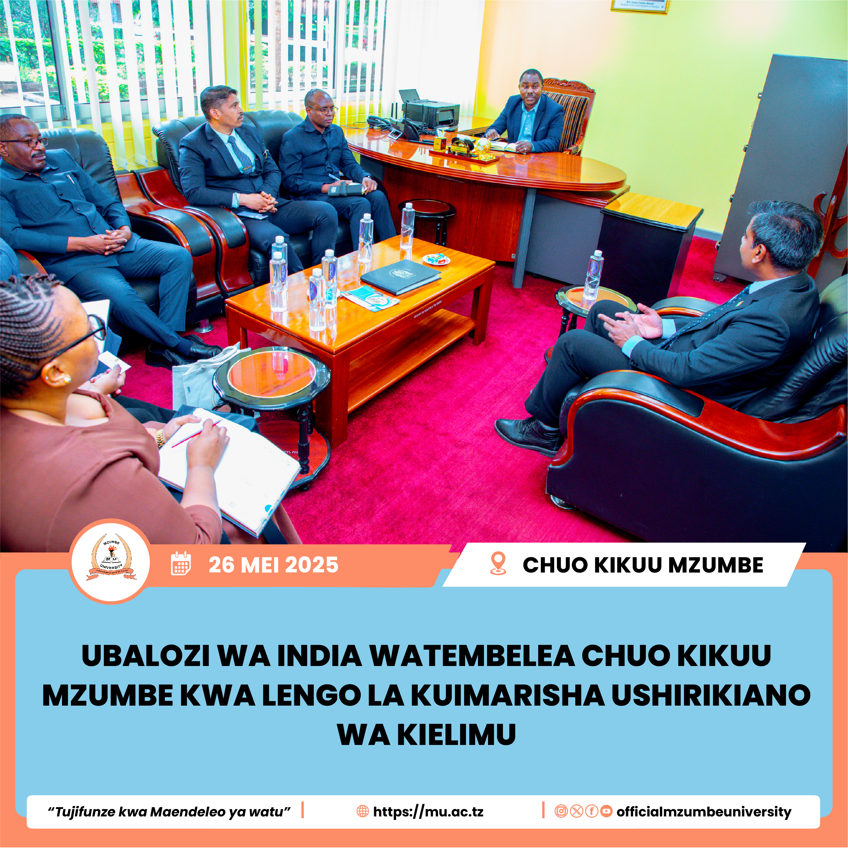 UBALOZI WA INDIA WATEMBELEA CHUO KIKUU MZUMBE KWA LENGO LA KUIMARISHA USHIRIKIANO WA KIELIMU