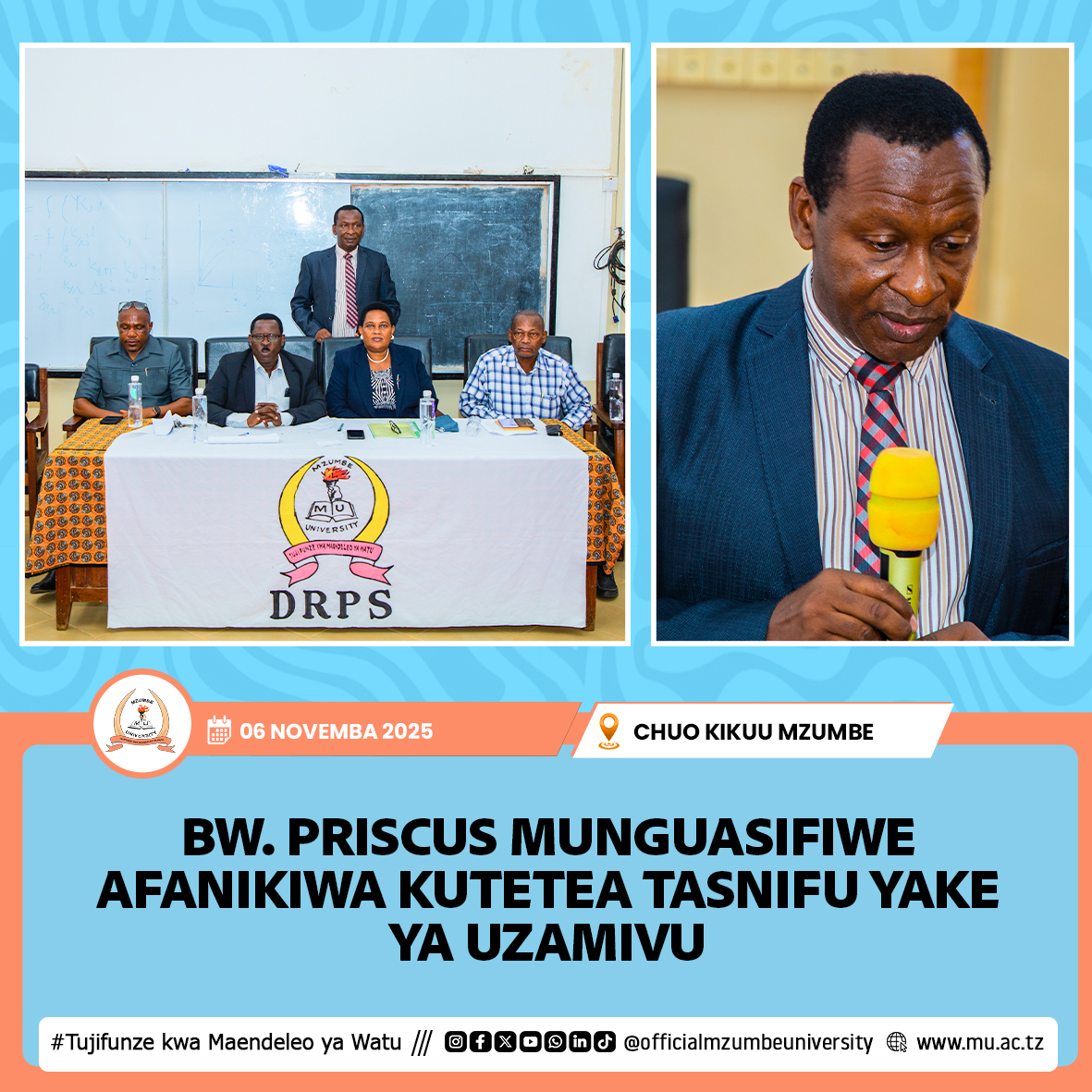 BW. PRISCUS  MUNGUASIFIWE AFAULU KUTETEA TASNIFU YAKE YA UZAMIVU (PhD)