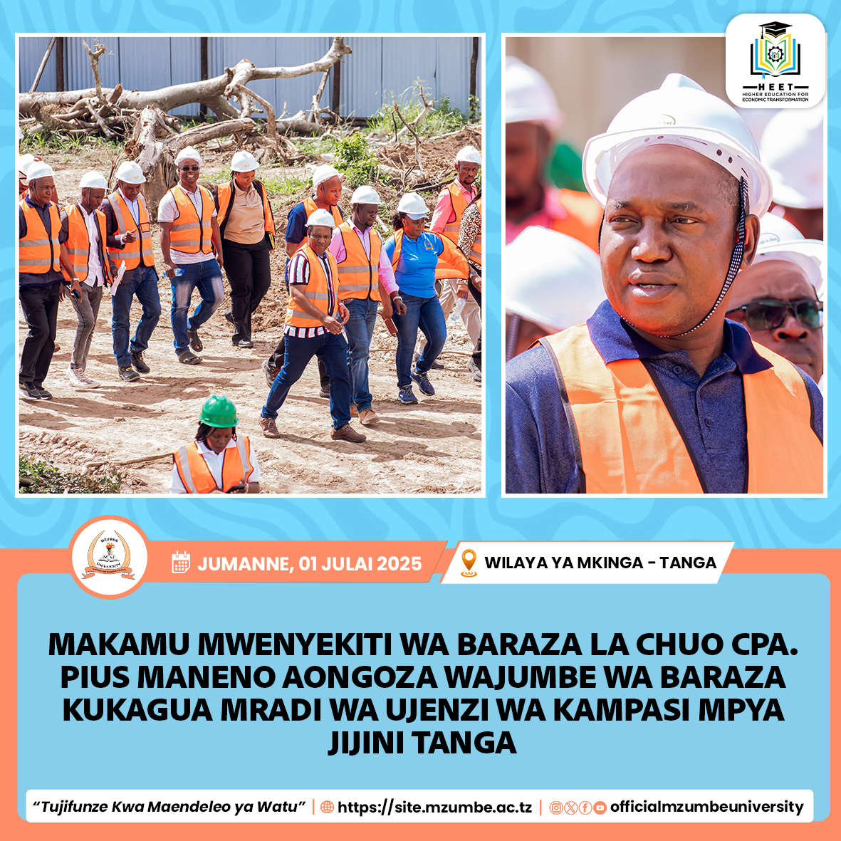 BARAZA LA CHUO KIKUU MZUMBE LARIDHISHWA NA KASI YA UJENZI WA NDAKI YA TANGA