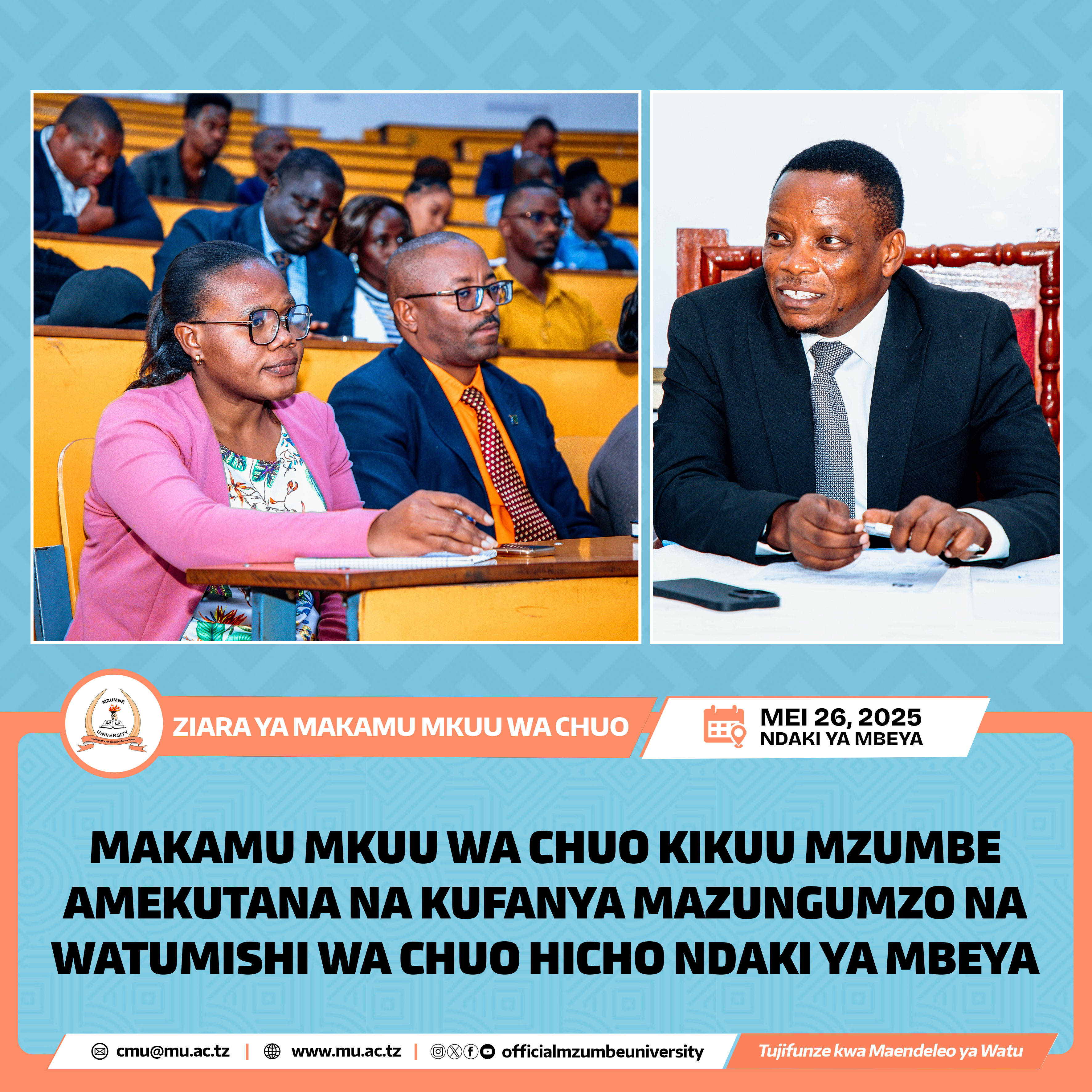 MAKAMU MKUU WA CHUO KIKUU MZUMBE AMEKUTANA NA KUFANYA MAZUNGUMZO NA WATUMISHI WA CHUO HICHO NDAKI YA MBEYA
