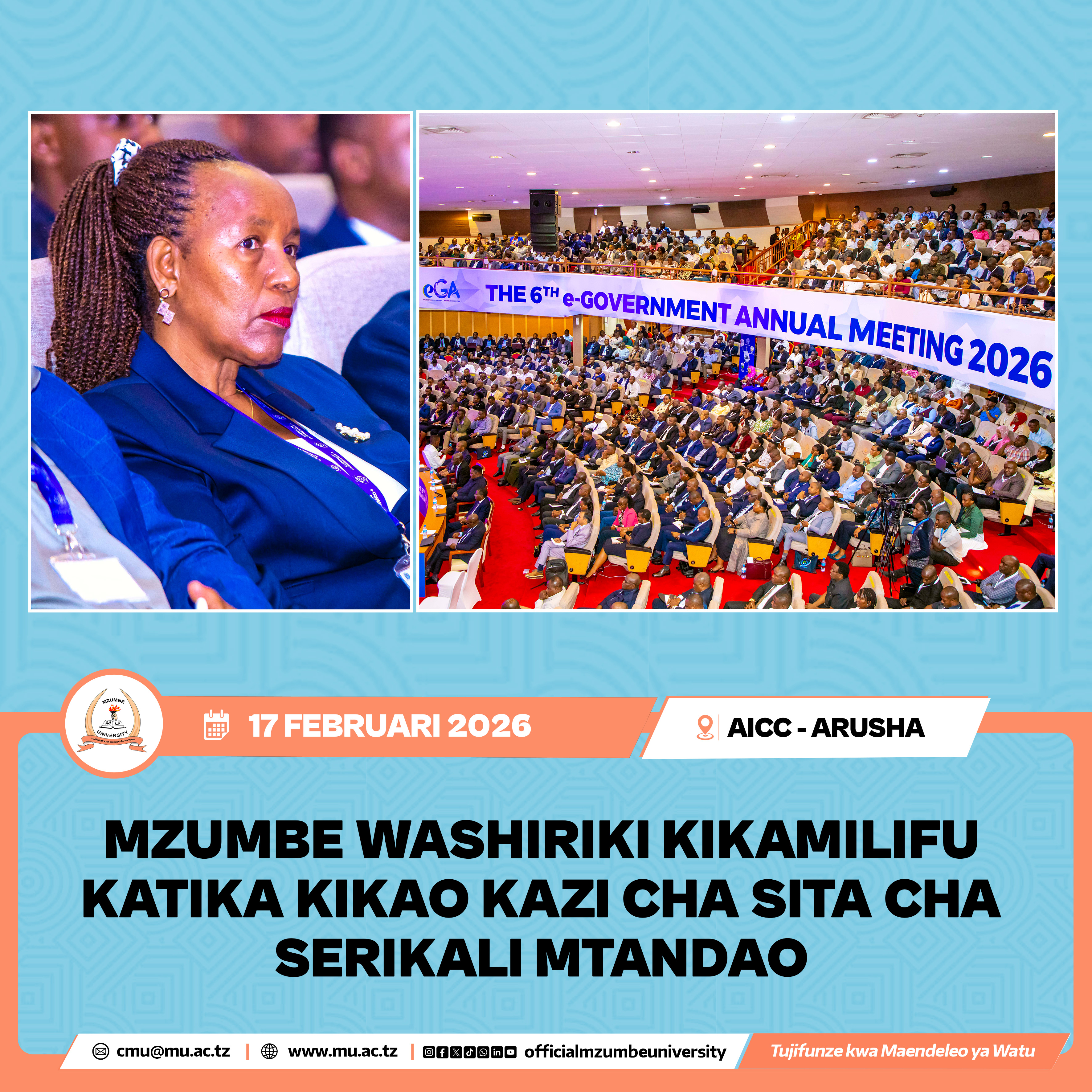 MZUMBE WASHIRIKI KIKAMILIFU KATIKA KIKAO KAZI CHA SITA CHA SERIKALI MTANDAO